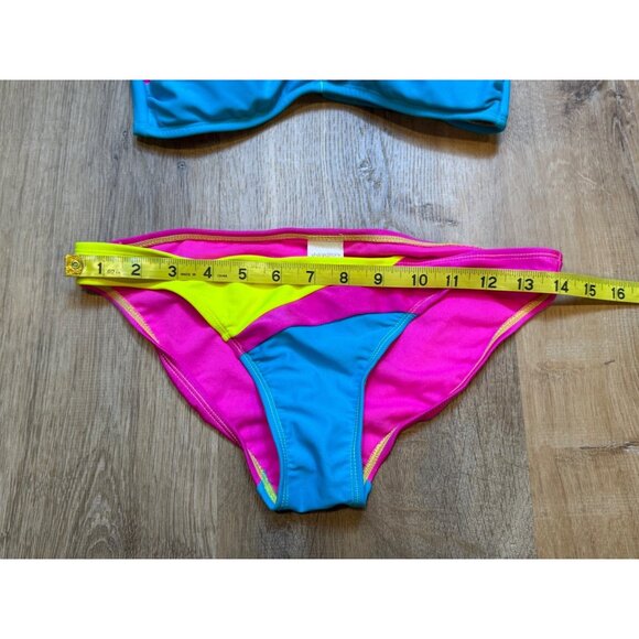 Y2K Xhilaration Womens Neon Colorblock Sparkly Bikini Top & Bandeau Set Size S - Picture 6 of 8